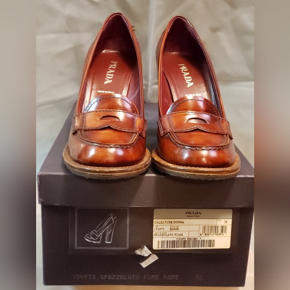 Prada heels size 36/6 copper red stacked 3.5" heels